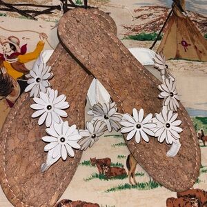 Kate Park White Flower Cork Sandals Women Size 7M